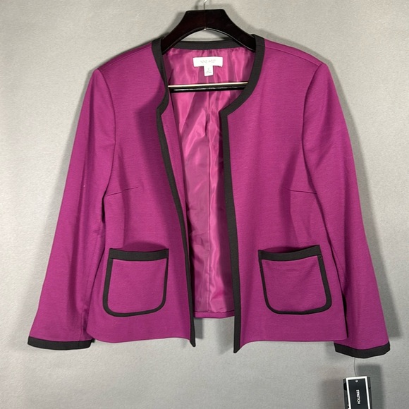 Nine West, size 12, plum and black, Ponte Jewel Neck Jacket, NWT - Picture 1 of 9